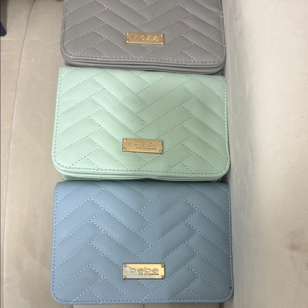 Bebe Quilted Clutch Trio - Gray, Mint, and Blue